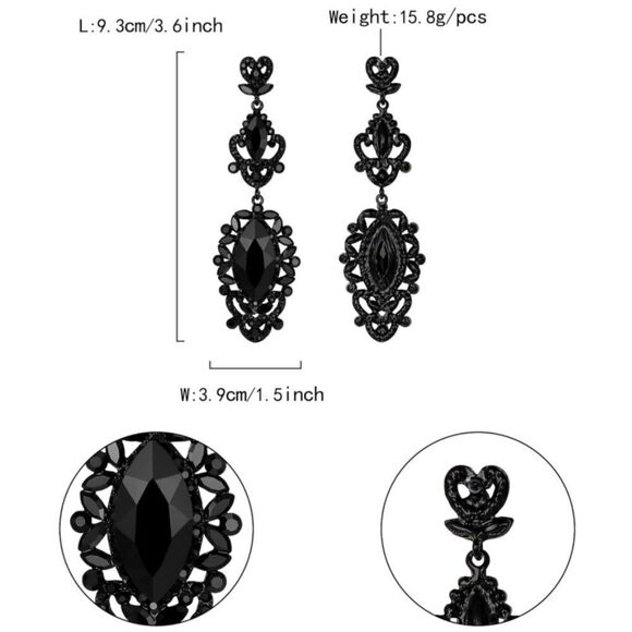 Carbon Black with Black Onyx Crystal Art Deco Chandelier Post Back Drop Earrings - Picture 4 of 4